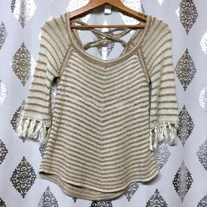 Nanette Lepore Crochet Gold and Cream Holiday Sweater